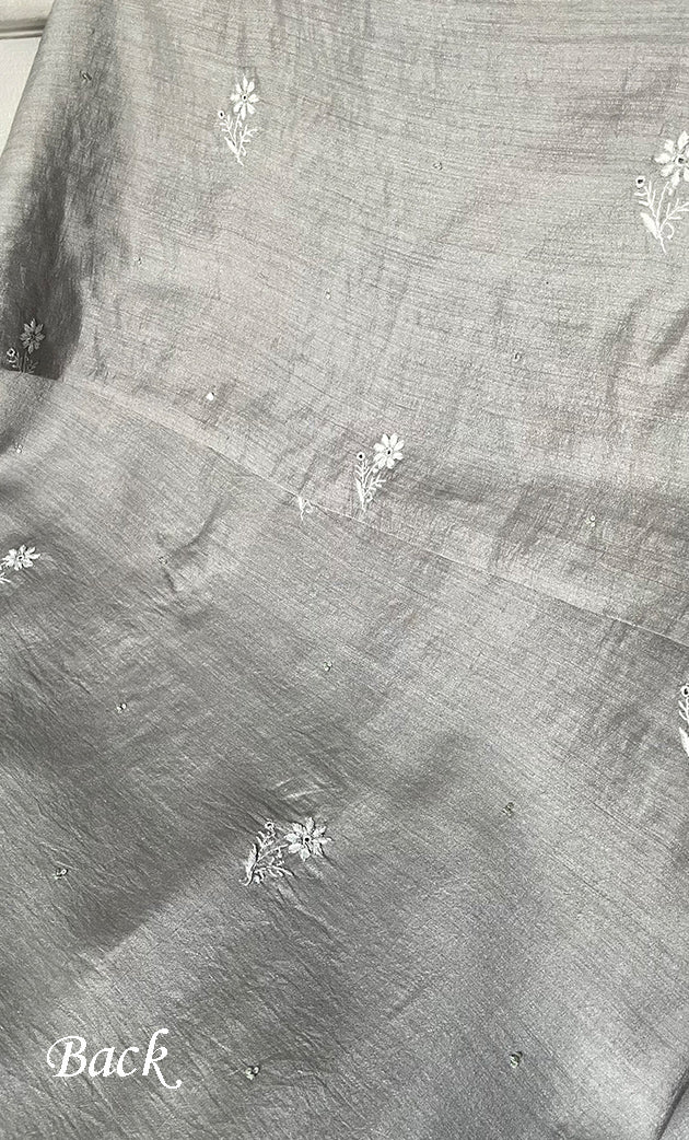 Women's Lakhnavi Handcrafted Unstitched Munga Silk Chikankari Kurta And Dupatta Set- HONC0285381