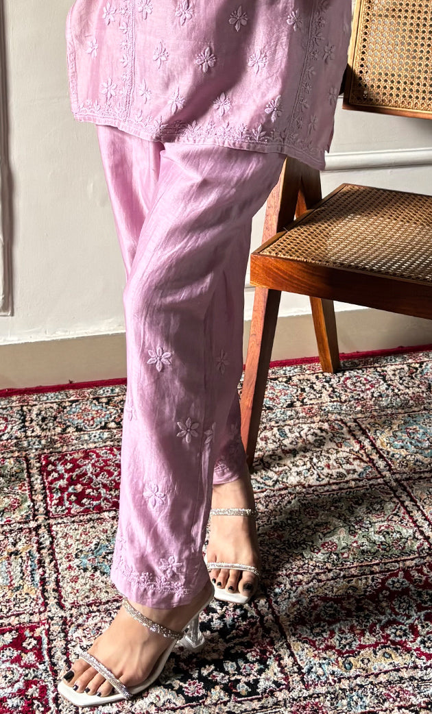 Imara Women's Lakhnavi Handcrafted Chanderi Silk Chikankari Top And Pant Set - HONC0340441