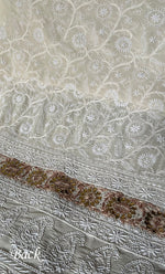 Load image into Gallery viewer, Women's Lakhnavi Handcrafted Pure Silk Georgette Unstitched Chikankari Kurta And Dupatta Set- HONC0324215