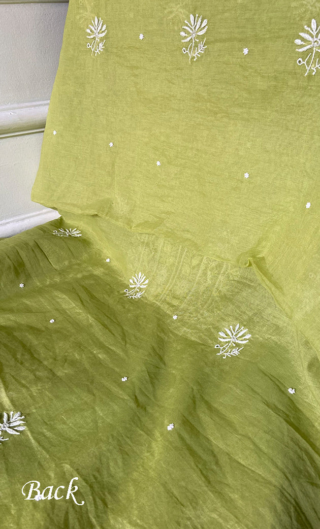 Women's Lakhnavi Handcrafted Mul Chanderi Unstitched Chikankari Full Suit Material - HONC0328322