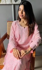 Load image into Gallery viewer, Women&#39;s Lakhnavi Handcrafted Viscose Georgette Chikankari Kurti- HONC0259096
