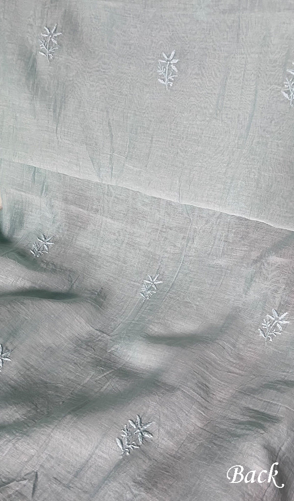 Women's Lakhnavi Handcrafted Mul Chanderi Unstitched Chikankari Full Suit Material - HONC0345045