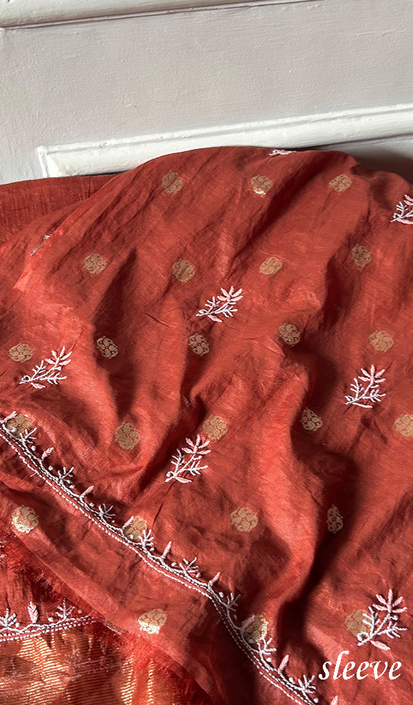 Women's Lakhnavi Handcrafted Mul Chanderi Unstitched Chikankari Full Suit Material - HONC0321896