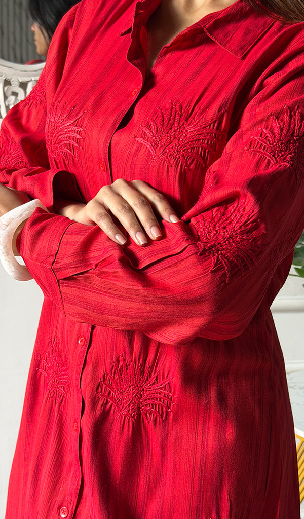 Vaishali Women's Lucknowi Handcrafted Cotton Chikankari Long Dress - HONC0341819