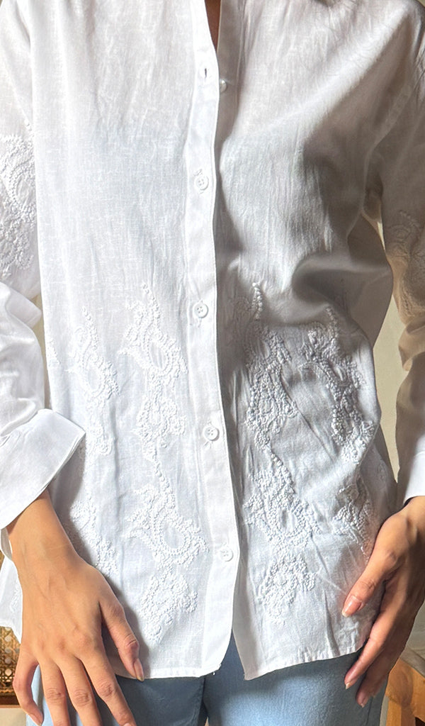 Women's Lakhnavi Handcrafted Linen Cotton Chikankari Top - HONC0293098