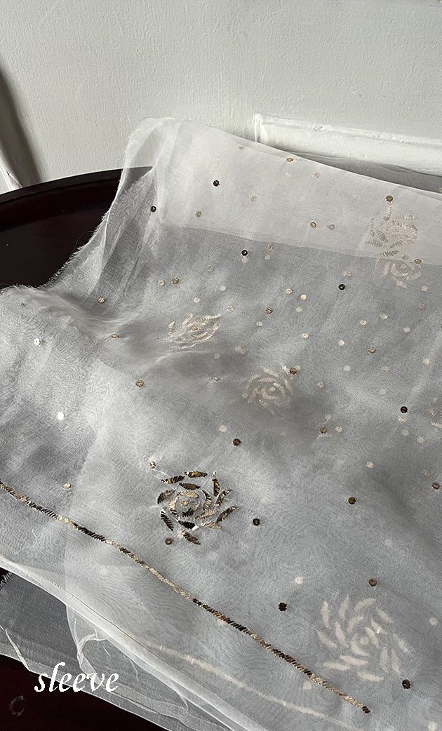 Women's Lakhnavi Handcrafted Pure Organza Chikankari Unstitched Kurti Fabric - HONC0335837