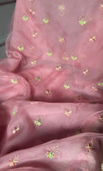 将图像加载到图库查看器中， Women&#39;s Lakhnavi Handcrafted Pure Organza Silk Chikankari Unstitched Full Suit Material - HONC0267232
