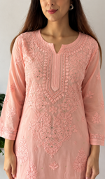 Women's Lakhnavi Handcrafted Viscose Georgette Chikankari Kurti - HONC0394234