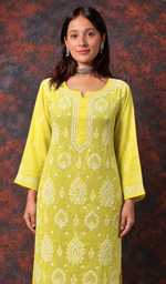 Women's Lucknowi Handcrafted Cotton Chikankari Kurti- HONC0392393