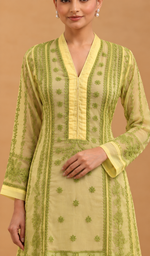 Women's Lakhnavi Handcrafted Organza Chikankari Anarkali Dress- HONC040020