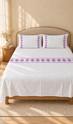 Lakhnavi Handcrafted Cotton Chikankari Bedsheet Set - HONC0394531