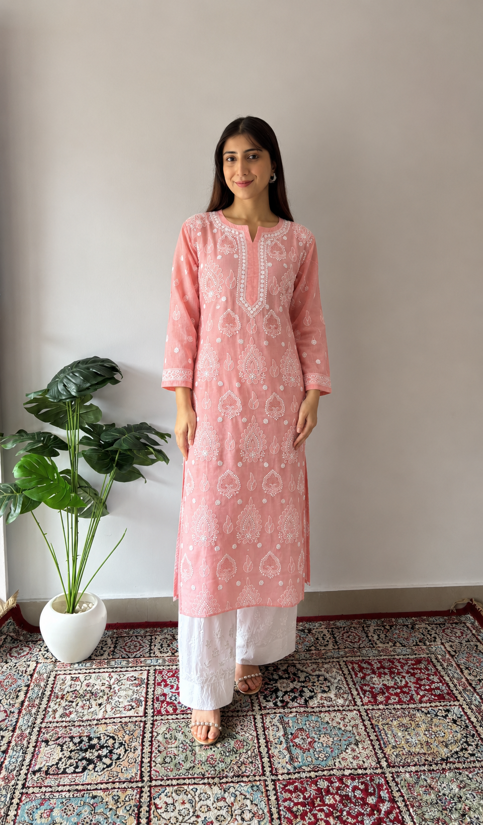 Women's Lucknowi Handcrafted Cotton Chikankari Kurti- HONC0392404