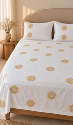Lakhnavi Handcrafted Cotton Chikankari Bedsheet Set - HONC0373294