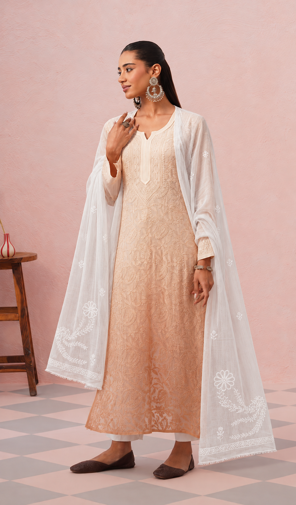 Women's Lucknowi Handcrafted Kota Cotton Chikankari Dupatta - HONC0386526