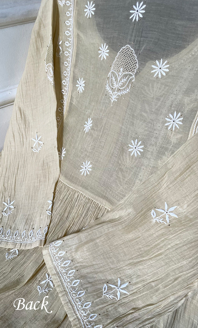 Women's Lakhnavi Handcrafted Mul Chanderi Semi-Stitched Kurta And Dupatta Set - HONC0281947