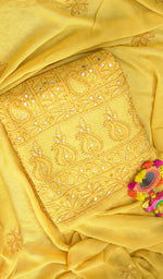 Load image into Gallery viewer, Women&#39;s Lakhnavi Handcrafted Pure Silk Georgette Chikankari Kurta  And Dupatta Set- HONC082559