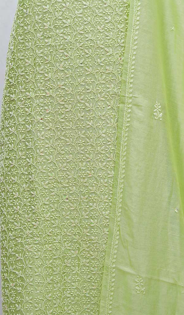 Women's Lakhnavi Handcrafted Chanderi Silk Chikankari Full Suit Material - HONC0106297