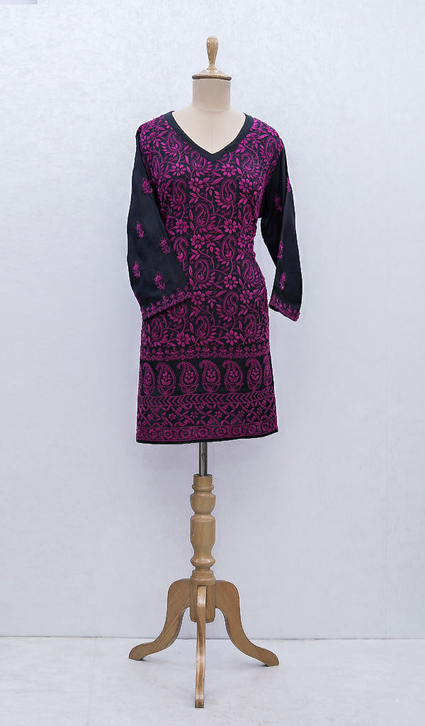 Women's Lucknowi Handcrafted Silk Chikankari Kurti - HONC0109237