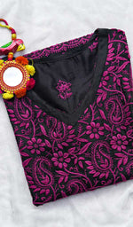 Load image into Gallery viewer, Women&#39;s Lucknowi Handcrafted Silk Chikankari Kurti - HONC0109237
