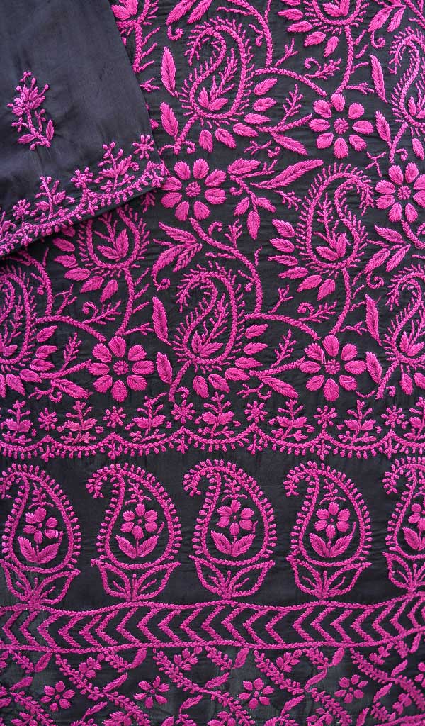 Women's Lucknowi Handcrafted Silk Chikankari Kurti - HONC0109237