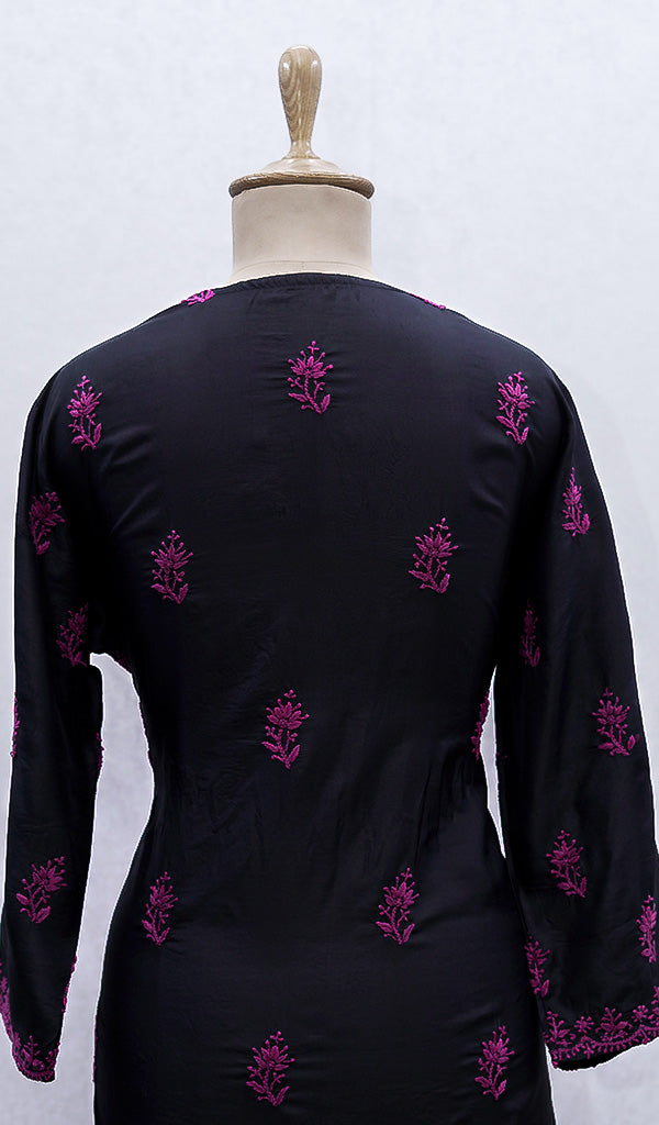 Women's Lucknowi Handcrafted Silk Chikankari Kurti - HONC0109237