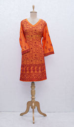 Load image into Gallery viewer, Women&#39;s Lucknowi Handcrafted Silk Chikankari Kurti - HONC0109235
