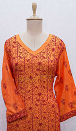 Load image into Gallery viewer, Women&#39;s Lucknowi Handcrafted Silk Chikankari Kurti - HONC0109235
