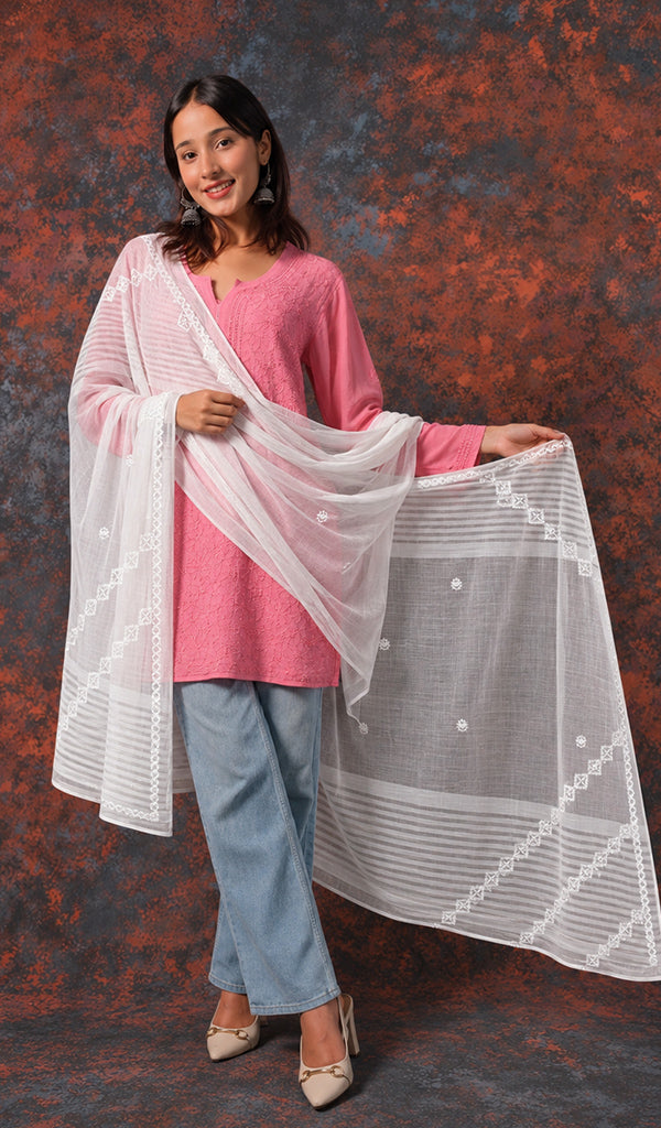 Women's Lucknowi Handcrafted Cotton Chikankari Dupatta - HONC0386457