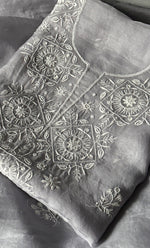 Load image into Gallery viewer, Women&#39;s Lakhnavi Handcrafted Pure Organza Chikankari Unstitched Kurta And Dupatta Set- HONC0305191
