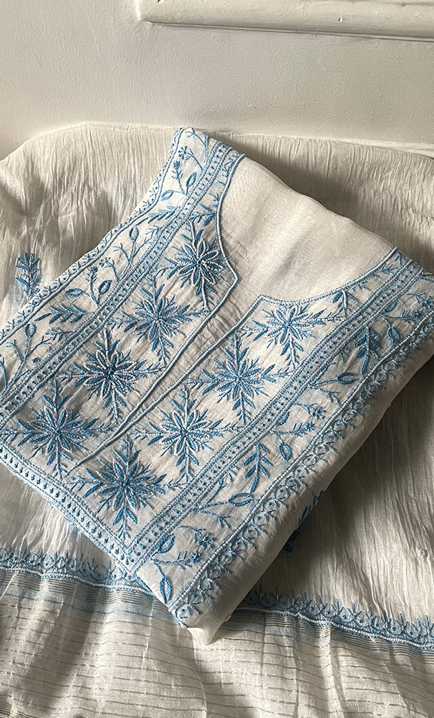 Women's Lakhnavi Handcrafted Unstitched Mul Chanderi Kurta And Dupatta Set - HONC0327480