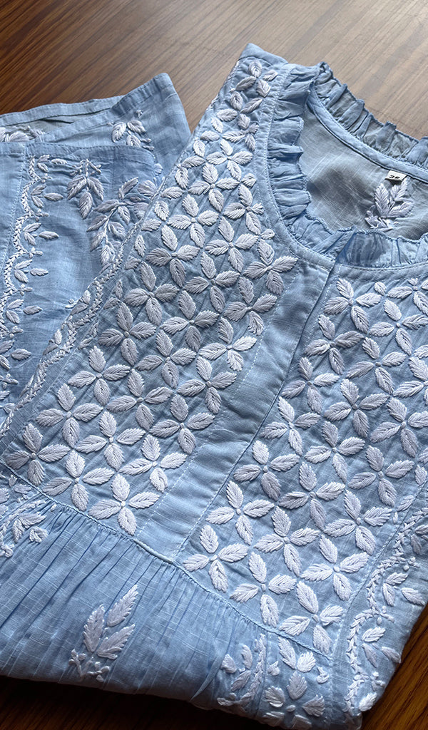 Women's Lakhnavi Handcrafted Cotton Chikankari Top - HONC0282137
