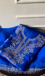 Load image into Gallery viewer, Women's Lakhnavi Handcrafted Pure Organza Chikankari Unstitched Kurta And Dupatta Set- HONC0343160