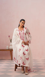 Load image into Gallery viewer, Titlee Women's Lakhnavi Handcrafted Mul Chanderi Chikankari Stitched Kurta, Dupatta And Pant Set - HONC0659745
