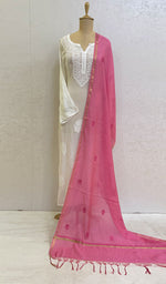 Load image into Gallery viewer, Women&#39;s Lakhnavi Handcrafted Chanderi Silk Chikankari Dupatta - Honc024488