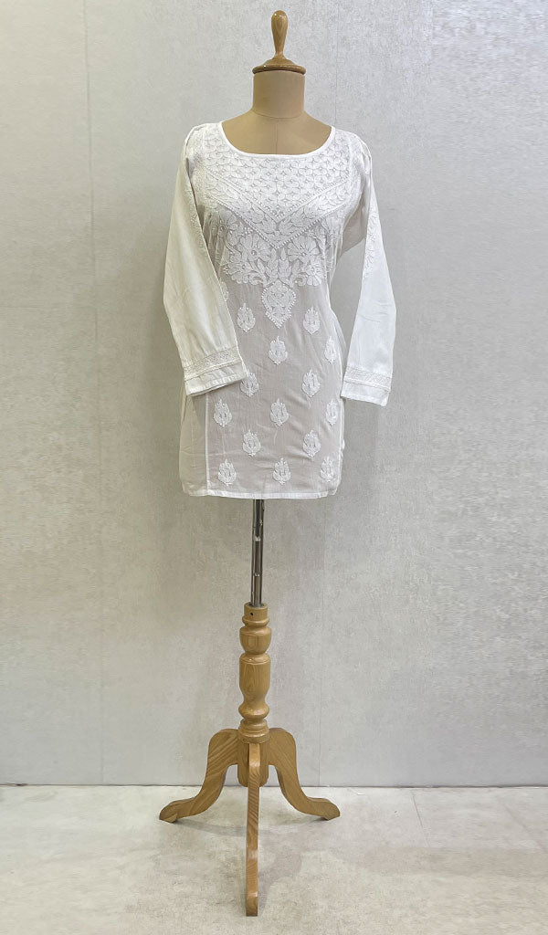 Lakhnavi 手工制作的 Chikankari 棉质上衣 - HONC0111354