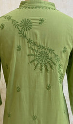 将图像加载到图库查看器中， Women&#39;s Lucknowi Handcrafted Green Cotton Chikankari Kurti - NC068808
