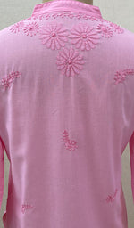 Load image into Gallery viewer, Women&#39;s Lucknowi Handcrafted Baby Pink Cotton Chikankari Kurti - NC068816

