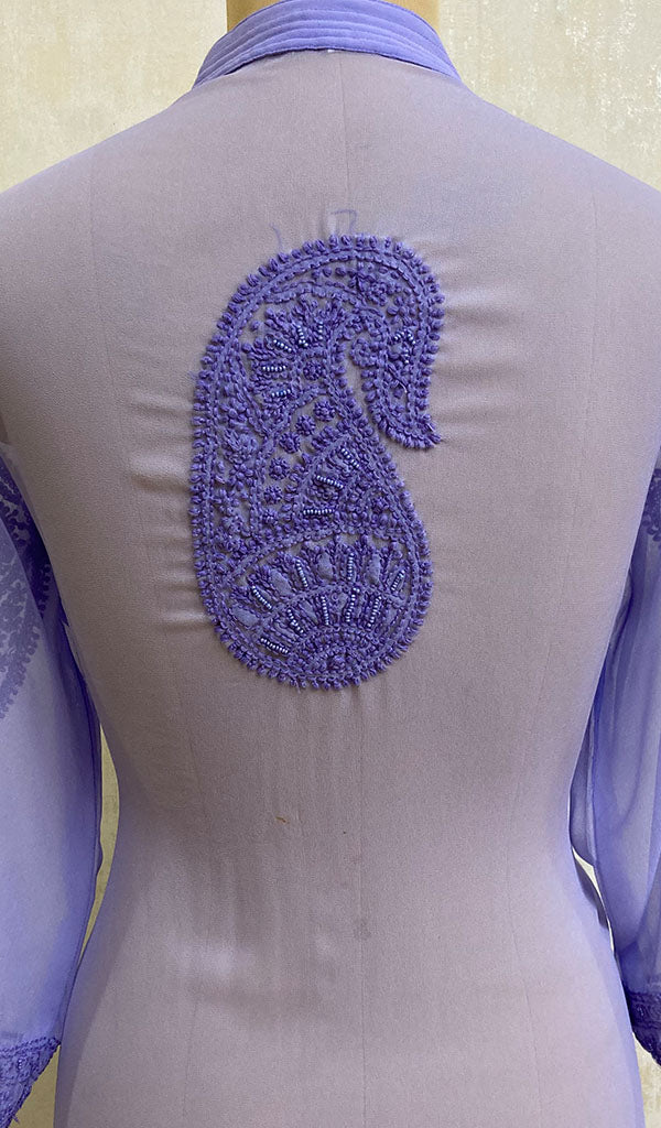 Women's Lakhnavi Handcrafted Wild Blue Faux-Georgette Chikankari Dress - NC073310
