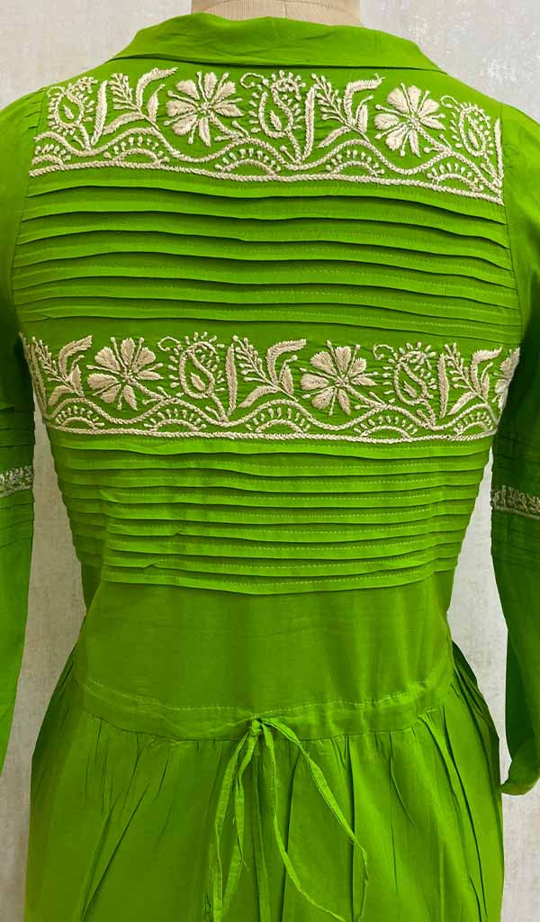 Women's Lakhnavi Handcrafted Turquoise Cotton Chikankari Top - NC075653