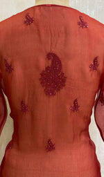 Load image into Gallery viewer, Women&#39;s Lakhnavi Handcrafted Red Organza Chikankari Kurti - NC075881
