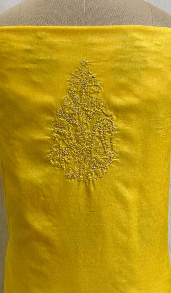 Women's Lucknowi Handcrafted Raw Silk Chikankari Unstitched Kurti Fabric - NC076748