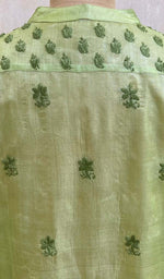 将图像加载到图库查看器中， Women&#39;s Lakhnavi Handcrafted Light Green Tussar Silk Chikankari Top - HONC03074
