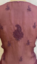 Load image into Gallery viewer, Women&#39;s Lucknowi Handcrafted Purple Organza Chikankari Kurti - NC075894
