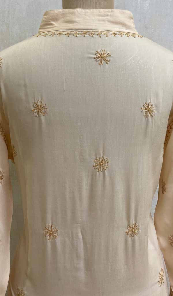 Women's Lakhnavi Handcrafted Beige Modal Cotton Chikankari Kurti - HONC011820
