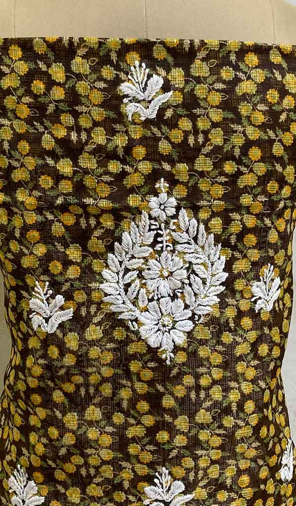 Women's Lucknowi Handcrafted Printed Kota Cotton Chikankari Unstitched Kurti Fabric - Honc018878