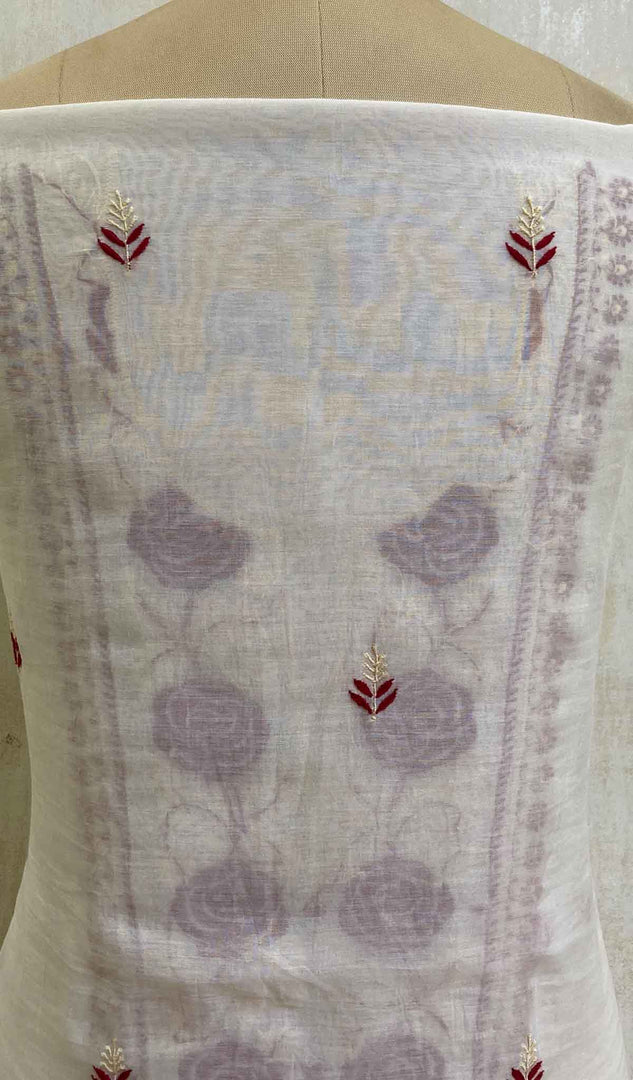 Women's Lucknowi Handcrafted Chanderi Silk Chikankari Kurta Dupatta Fabric - HONC020964