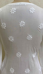 将图像加载到图库查看器中， Women&#39;s Lakhnavi Handcrafted White Modal Cotton Chikankari Dress - HONC025406
