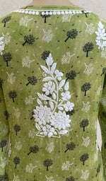 Load image into Gallery viewer, Women&#39;s Lakhnavi Handcrafted Printed Green Cotton Chikankari Kurti - HONC028347