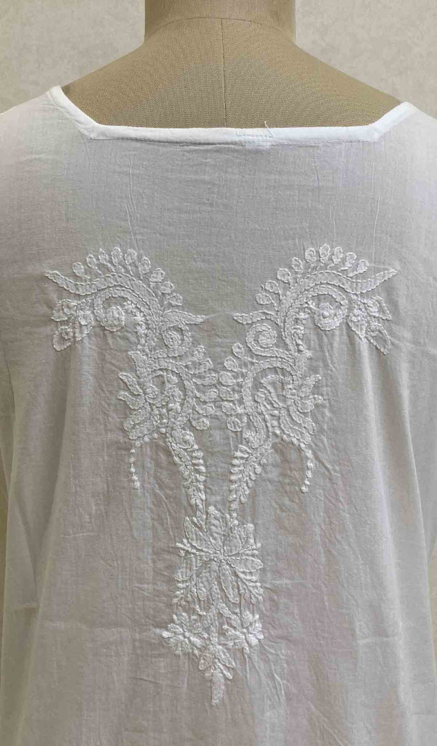 Women's Lakhnavi Handcrafted White Cotton Chikankari Top - HONC030481