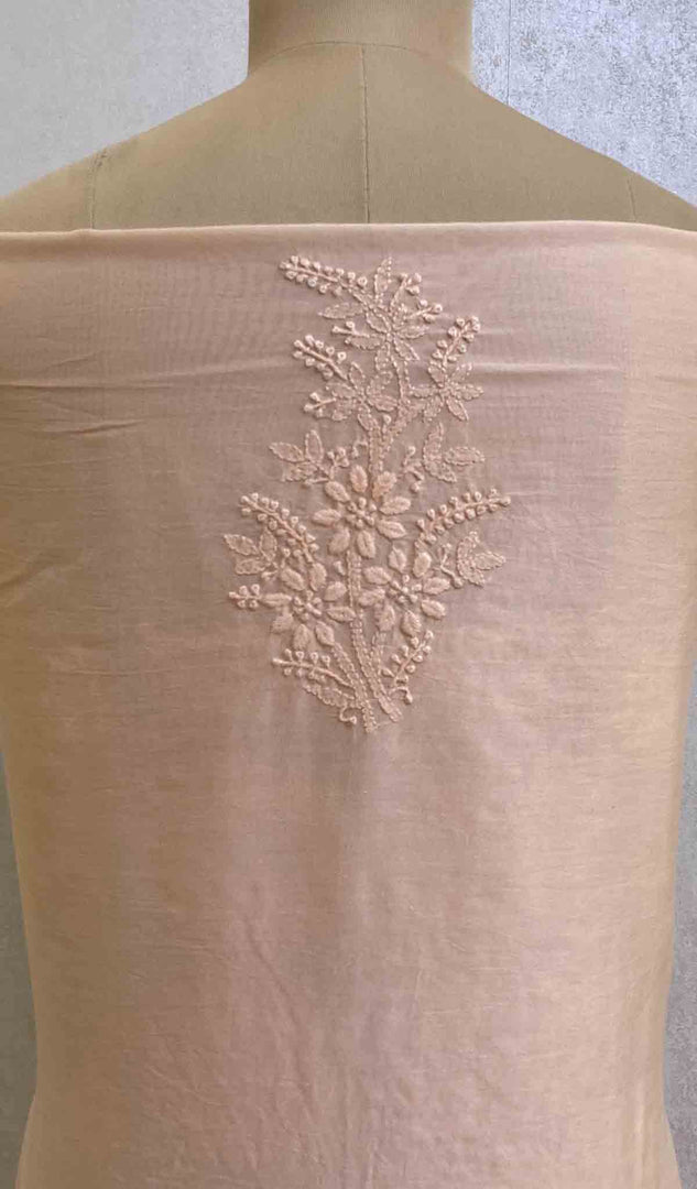 Women's Lakhnavi Handcrafted Chanderi Silk Chikankari Unstitched Kurti Fabric - Honc054022
